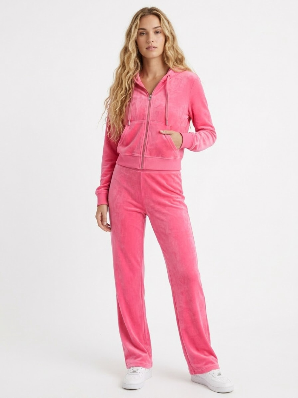 AERIE | SET FULL ZIP HOODIE AND PANTS HOT PINK VELOUR